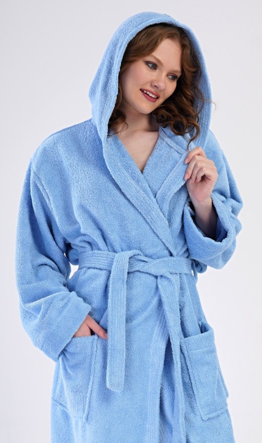 Dámský župan dlouhý s kapucí Modrásek - Dámské dlouhé župany