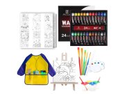 Maxi dětská malířská sada Akrylové barvy se zástěrou a doplňky 49ks Školní potřeby - Výtvarné potřeby