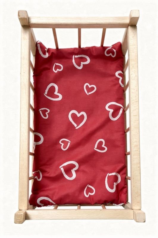 SDS Matrace do postýlky pro panenky Srdíčka velká červená, Bavlna, výplň: Polyester, 50x28 cm - matrace do POSTÝLKY
