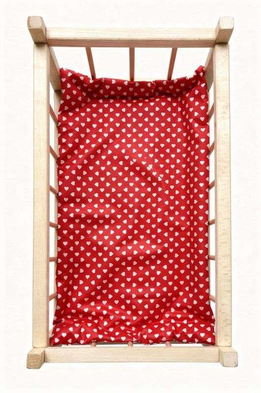SDS Matrace do postýlky pro panenky Srdíčka malá červená, Bavlna, výplň: Polyester, 50x28 cm - matrace do POSTÝLKY