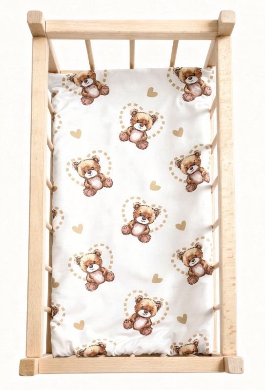 SDS Matrace do postýlky pro panenky Medvídek v srdci bílá, Bavlna, výplň: Polyester, 50x28 cm - matrace do POSTÝLKY