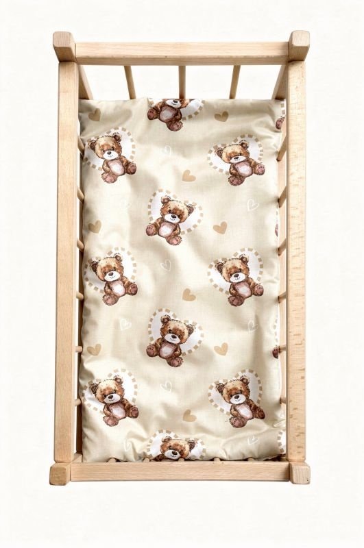 SDS Matrace do postýlky pro panenky Medvídek v srdci krémová,  Bavlna, výplň: Polyester, 50x28 cm