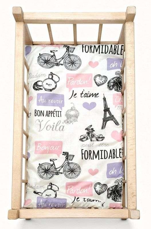 SDS Matrace do postýlky pro panenky Paříž růžová, Bavlna, výplň: Polyester, 50x28 cm - matrace do POSTÝLKY