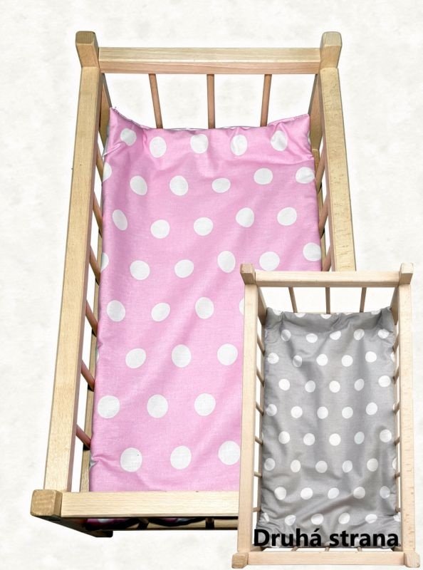SDS Matrace do postýlky pro panenky Puntíky růžová_Puntíky šedá, Bavlna, výplň: Polyester, 50x28 cm - matrace do POSTÝLKY