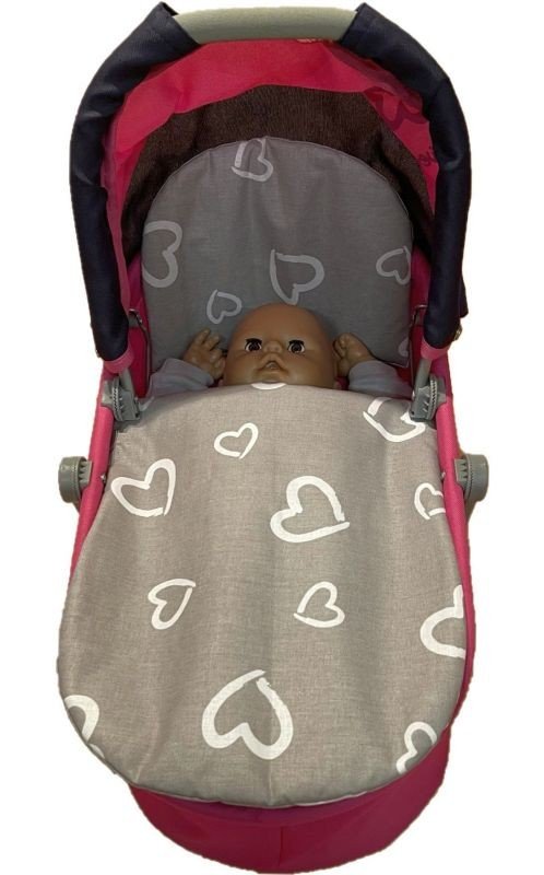 SDS Peřinky do kočárku pro panenky Srdíčka šedá Bavlna, výplň: Polyester, 1x 27x40 cm / 25x20 cm - peřinky do KOČÁRKU
