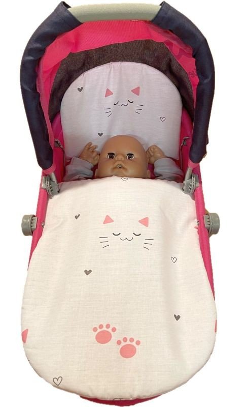 SDS Peřinky do kočárku pro panenky Kočičky bílá Bavlna, výplň: Polyester, 1x 27x40 cm / 25x20 cm - peřinky do KOČÁRKU