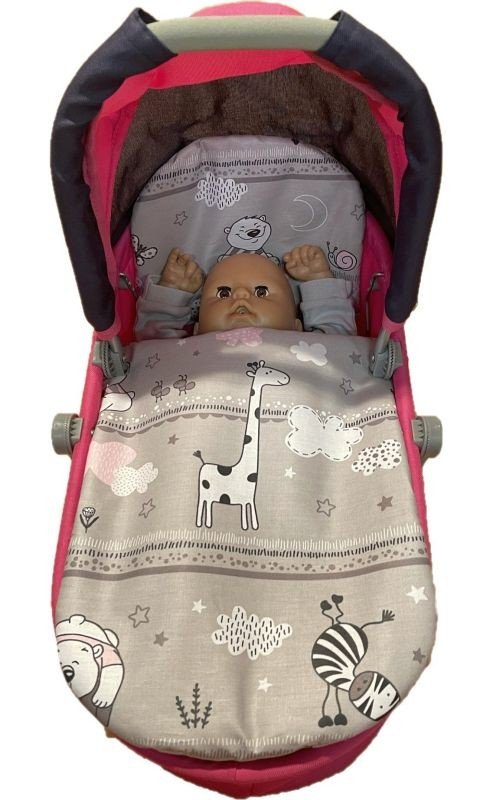 SDS Peřinky do kočárku pro panenky Zvířátka růžová Bavlna, výplň: Polyester, 1x 27x40 cm / 25x20 cm - peřinky do KOČÁRKU