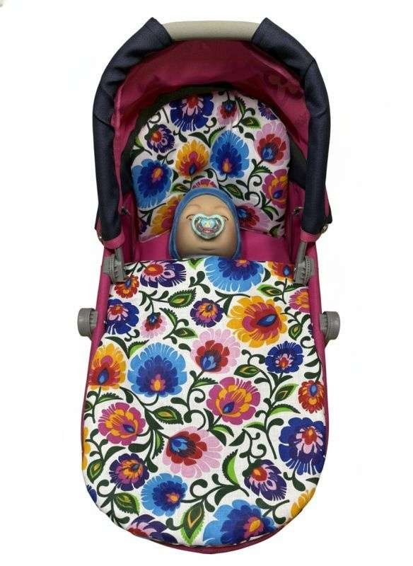 SDS Peřinky do kočárku pro panenky Květy bílá Bavlna, výplň: Polyester, 1x 27x40 cm / 25x20 cm - peřinky do KOČÁRKU