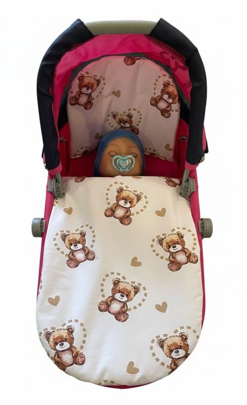 SDS Peřinky do kočárku pro panenky Medvídek v srdci bílá Bavlna, výplň: Polyester, 1x 27x40 cm / 25x20 cm - peřinky do KOČÁRKU