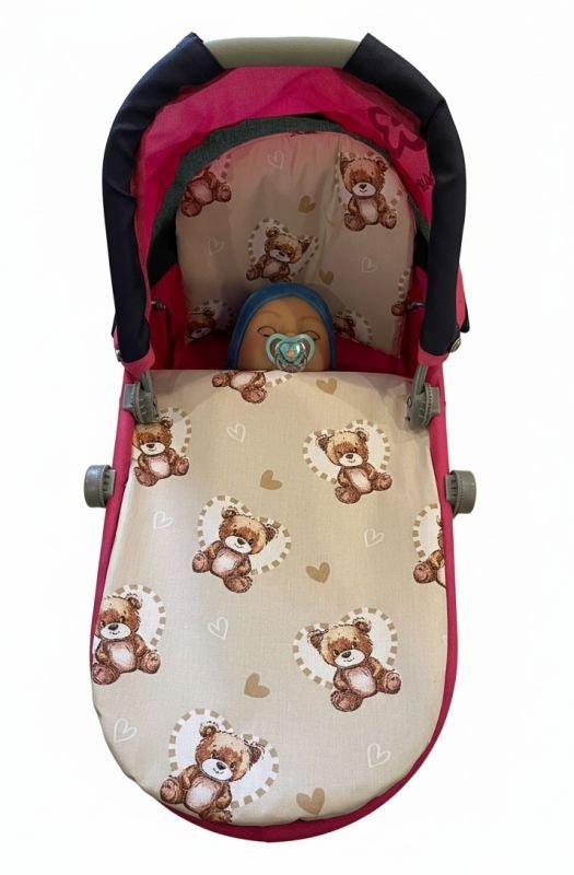 SDS Peřinky do kočárku pro panenky Medvídek v srdci krémová Bavlna, výplň: Polyester, 1x 27x40 cm / 25x20 cm - peřinky do KOČÁRKU