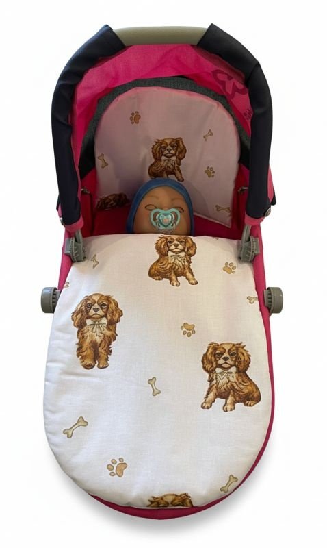 SDS Peřinky do kočárku pro panenky Pejsek kavalír Bavlna, výplň: Polyester, 1x 27x40 cm / 25x20 cm - peřinky do KOČÁRKU