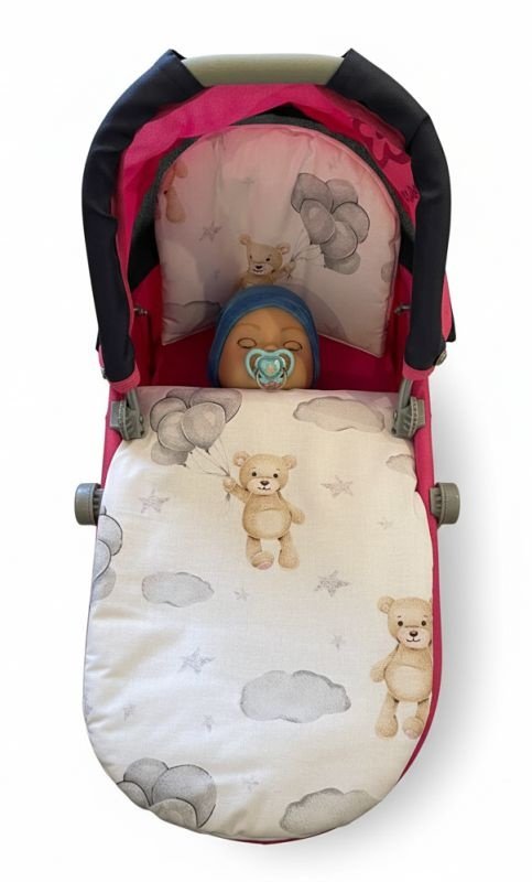 SDS Peřinky do kočárku pro panenky Medvídek balónky Bavlna, výplň: Polyester, 1x 27x40 cm / 25x20 cm - peřinky do KOČÁRKU