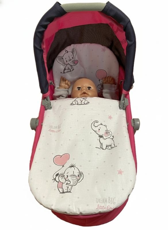 SDS Peřinky do kočárku pro panenky Sloníci bílá Bavlna, výplň: Polyester, 1x 27x40 cm / 25x20 cm - peřinky do KOČÁRKU