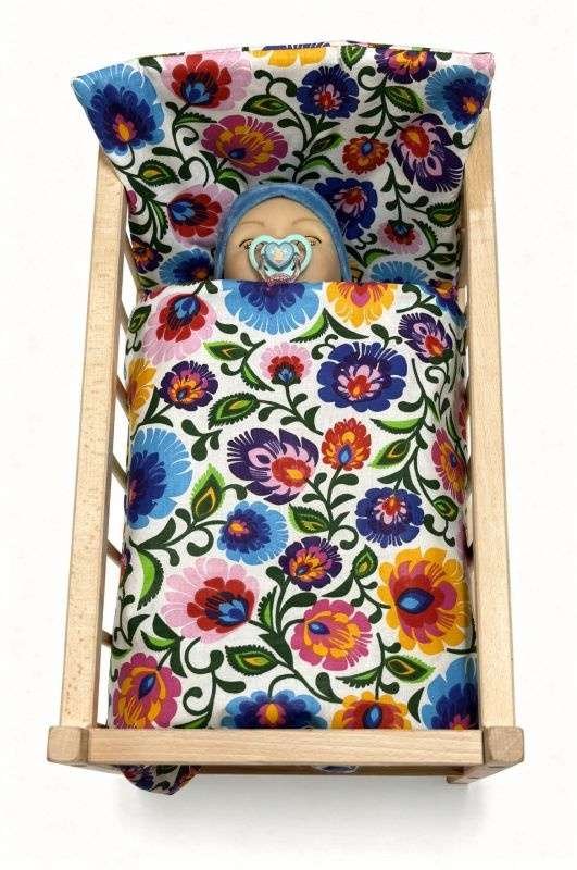 SDS Peřinky do postýlky pro panenky Květy bílá Bavlna, výplň: Polyester, 1x 38x44 cm / 28x20 cm - peřinky do POSTÝLKY