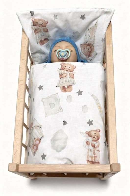 SDS Peřinky do postýlky pro panenky Spící medvídek Bavlna, výplň: Polyester, 1x 38x44 cm / 28x20 cm - peřinky do POSTÝLKY