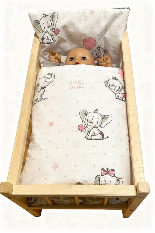 SDS Peřinky do postýlky pro panenky Sloníci bílá Bavlna, výplň: Polyester, 1x 38x44 cm / 28x20 cm - peřinky do POSTÝLKY