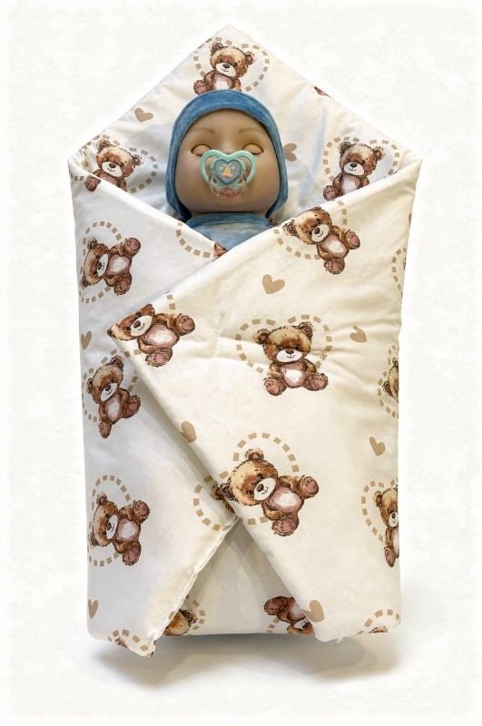SDS Rychlozavinovačka pro panenky Medvídek v srdci bílá Bavlna, výplň: Polyester, 1x 60x60 cm - rychlozavinovačky