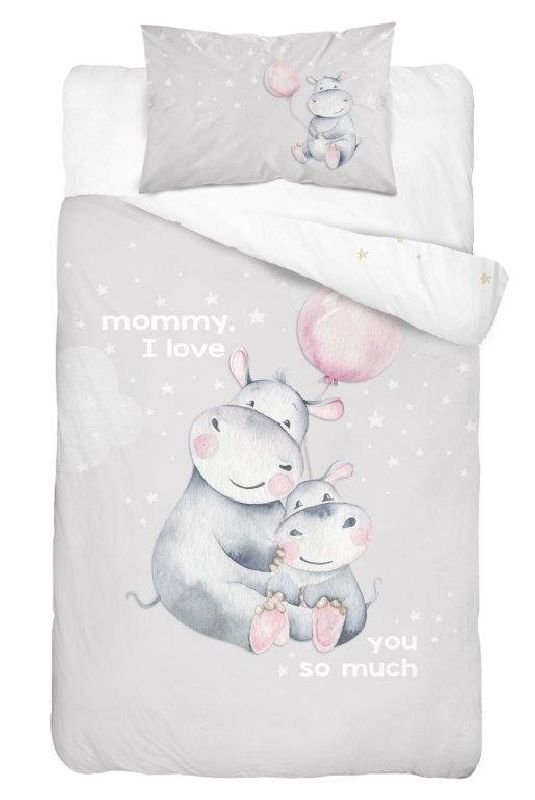 Povlečení do postýlky - Povlečení nelicenční - DETEXPOL Bambusové povlečení do postýlky Hroch Love grey Bavlna, Bambus, 100/135, 40/60 cm DETEXPOL Bambusové povlečení do postýlky Hroch Love grey Bavlna, Bambus, 100/135, 40/60 cm - Povlečení nelicenční