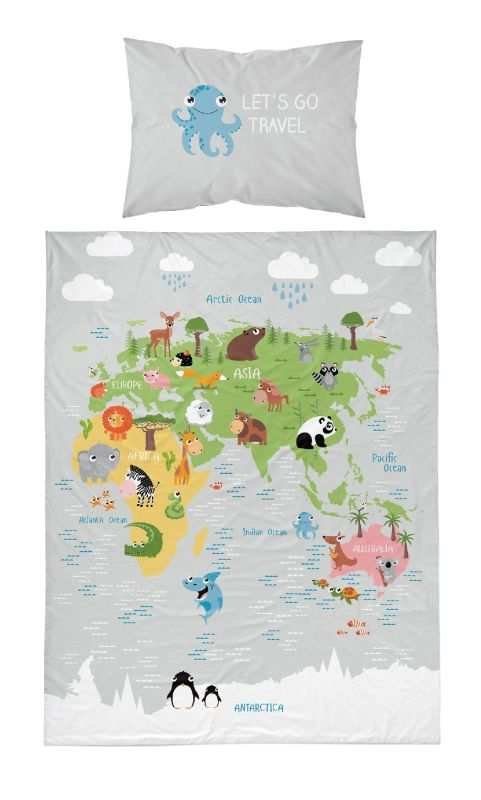 DETEXPOL Povlečení do postýlky Mapa grey Bavlna, 100/135, 40/60 cm - Povlečení nelicenční