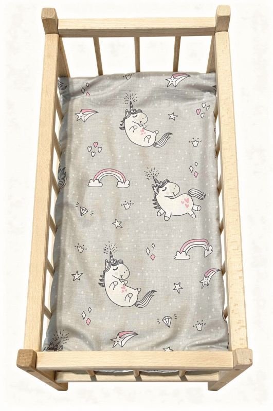 SDS Matrace do postýlky pro panenky Jednorožec šedá, Bavlna, výplň: Polyester, 50x28 cm - matrace do POSTÝLKY