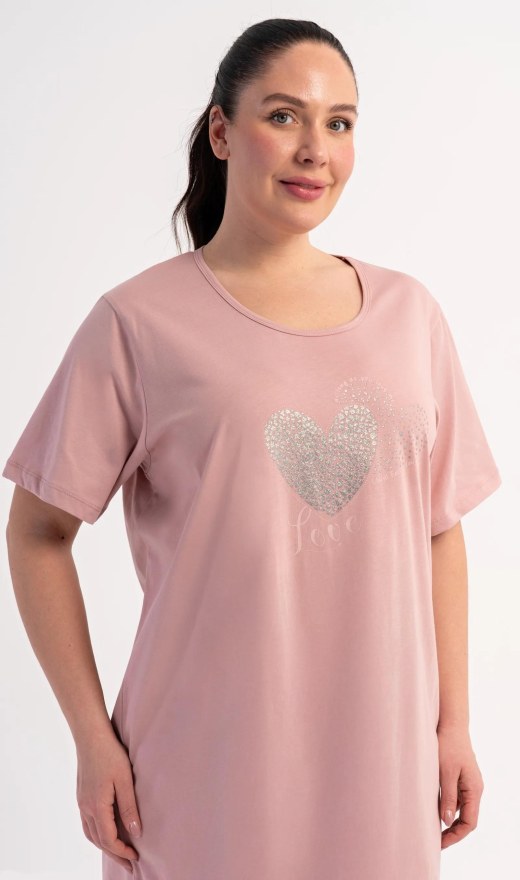 Ženy - Dámské noční košile - Dámské noční košile s krátkým rukávem - Dámská noční košile s krátkým rukávem Love Dámská noční košile s krátkým rukávem Love - Dámské noční košile s krátkým rukávem