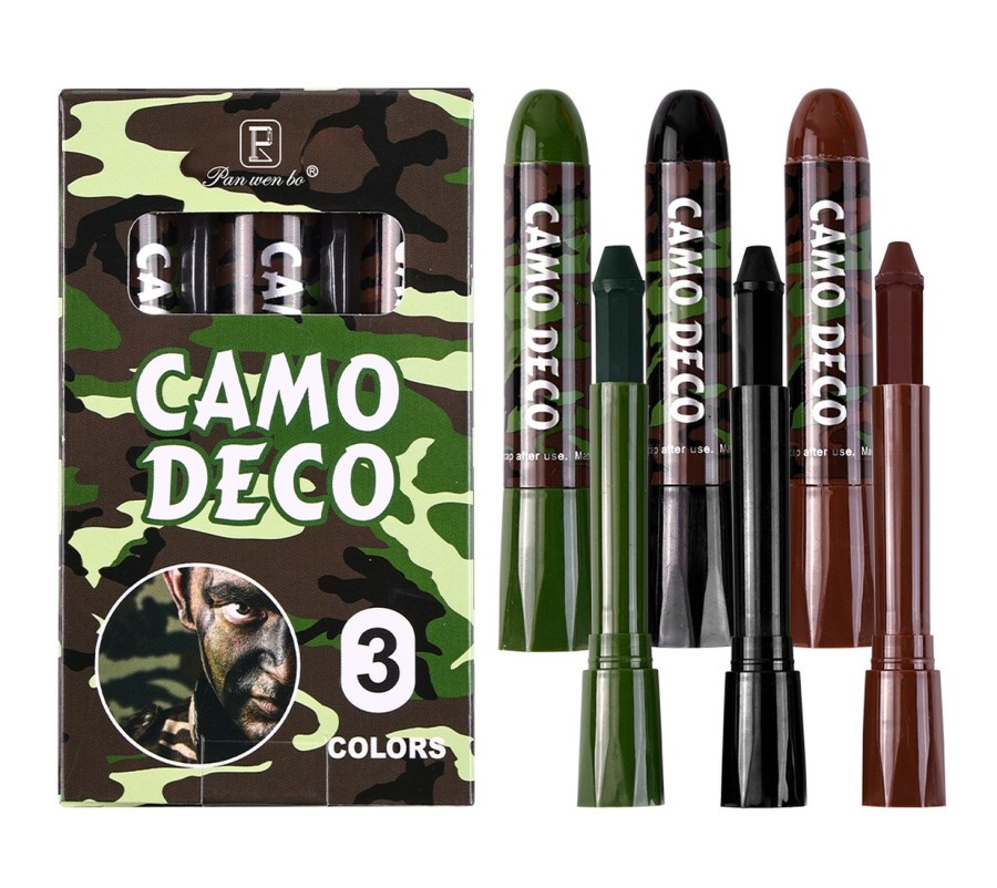 Párty a karneval - Barvy na obličej - Sada maskovacích barev na obličej a tělo Camouflage 3ks Sada maskovacích barev na obličej a tělo Camouflage 3ks - Barvy na obličej