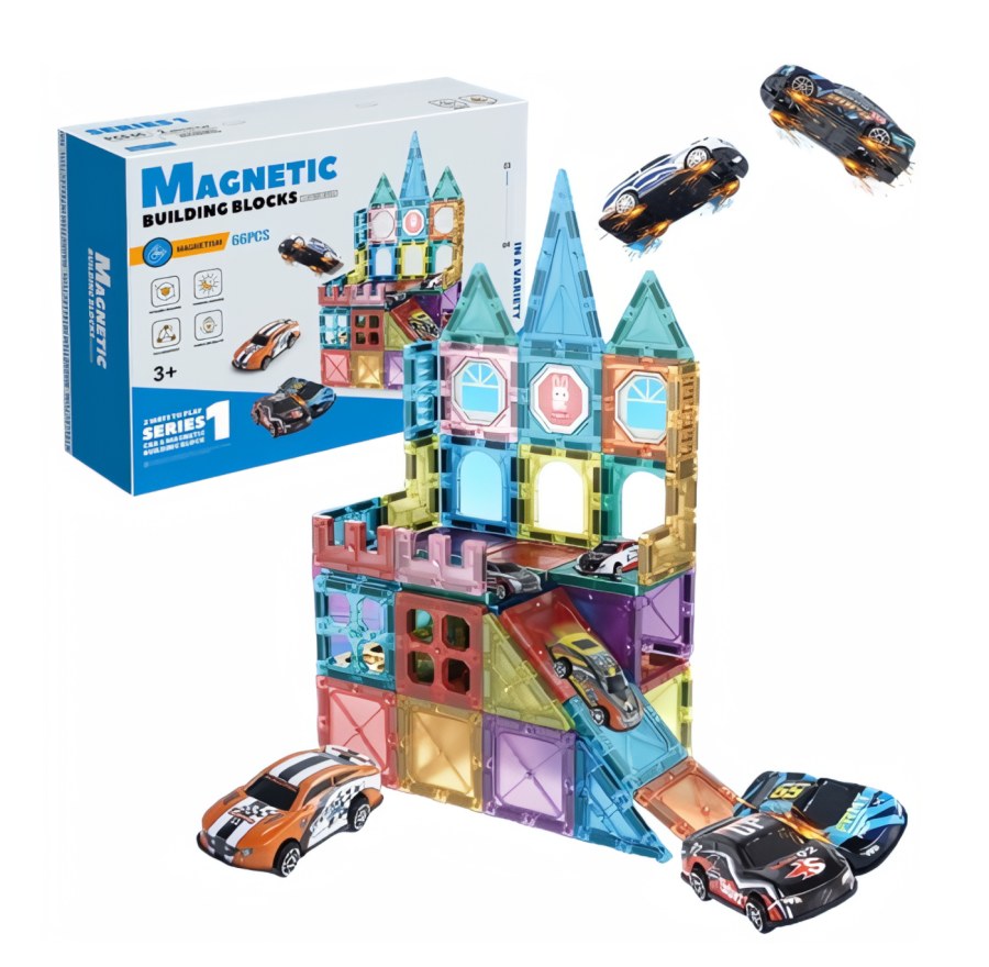 Hračky - Magnetické stavebnice - Magnetická 3D stavebnice Cars 66ks s autíčkama Magnetická 3D stavebnice Cars 66ks s autíčkama - Magnetické stavebnice