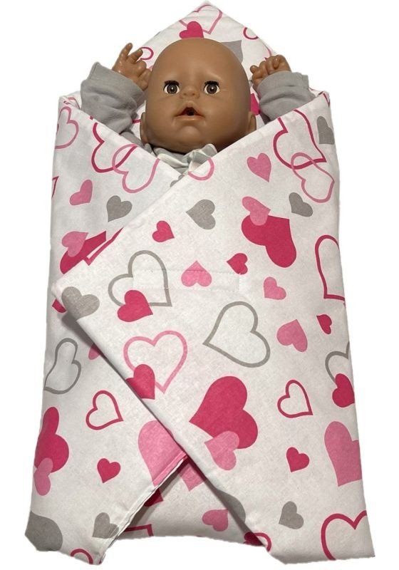 Pro panenky - rychlozavinovačky - SDS Rychlozavinovačka pro panenky Srdíčka šedorůžová Bavlna, výplň: Polyester, 1x 60x60 cm SDS Rychlozavinovačka pro panenky Srdíčka šedorůžová Bavlna, výplň: Polyester, 1x 60x60 cm - rychlozavinovačky