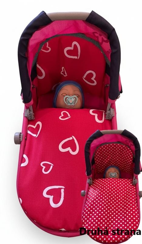 SDS Peřinky do kočárku pro panenky Srdíčka velká červená_Srdíčka malá červená Bavlna, výplň: Polyester, 1x 27x40 cm / 25x20 cm - peřinky do KOČÁRKU