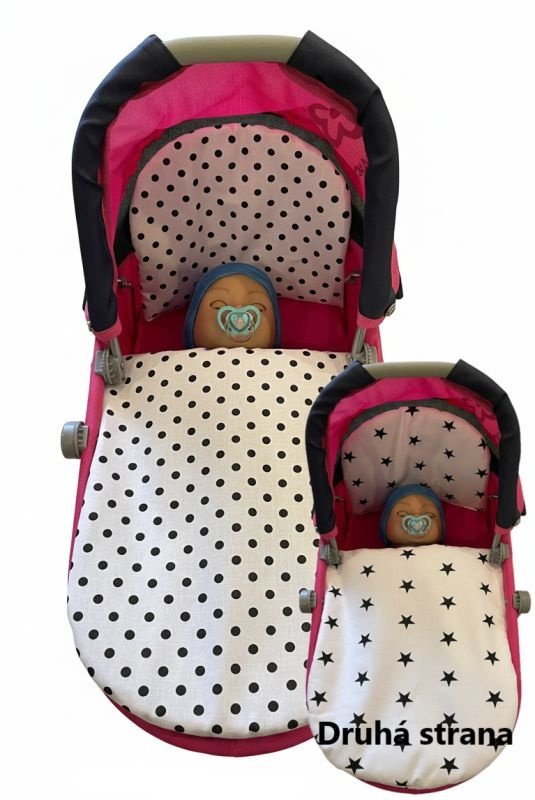SDS Peřinky do kočárku pro panenky Puntíky bílá_Hvězdičky bílá Bavlna, výplň: Polyester, 1x 27x40 cm / 25x20 cm - peřinky do KOČÁRKU