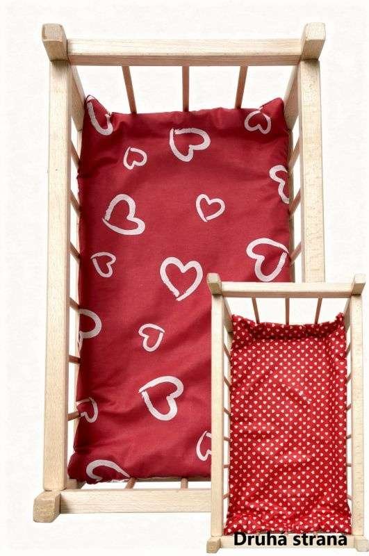 SDS Matrace do postýlky pro panenky Srdíčka velká červená_Srdíčka malá červená, Bavlna, výplň: Polyester, 50x28 cm - matrace do POSTÝLKY
