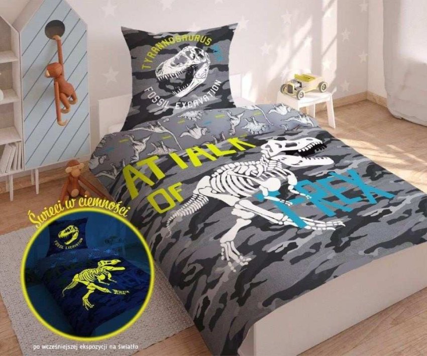 DETEXPOL Povlečení Dinosaurus T-rex svítící Bavlna, 140/200, 70/80 cm - Povlečení nelicenční