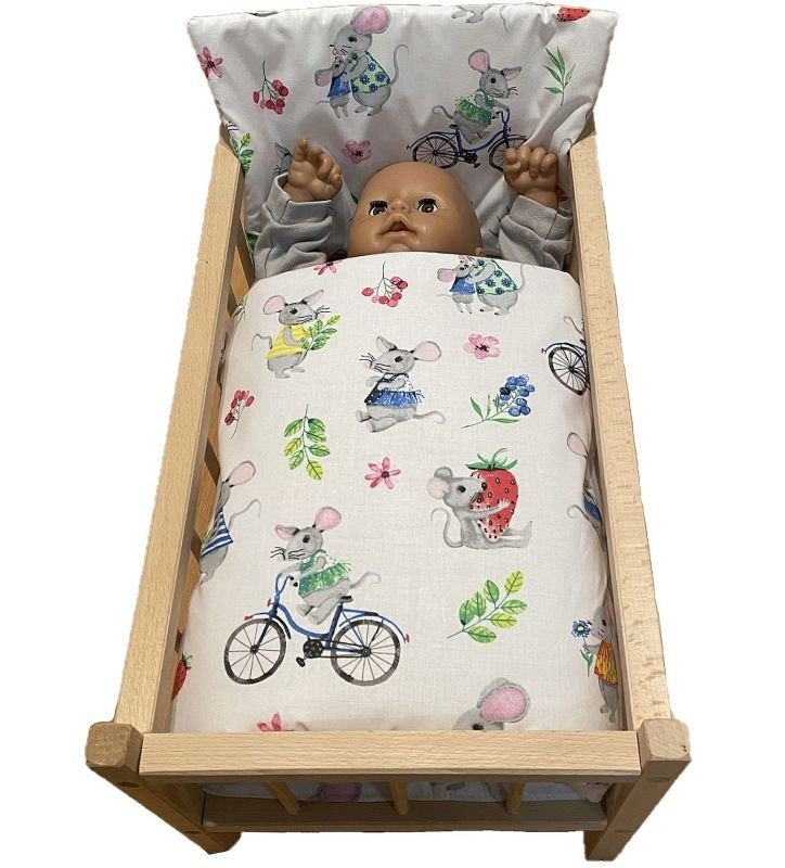 SDS Peřinky do postýlky pro panenky Veselé myšky Bavlna, výplň: Polyester, 1x 38x44 cm / 28x20 cm - peřinky do POSTÝLKY