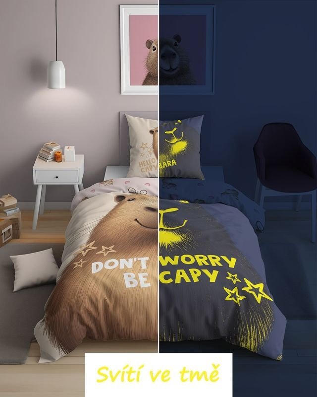 DETEXPOL Povlečení Kapybara svítící  Bavlna, 140/200, 70/80 cm