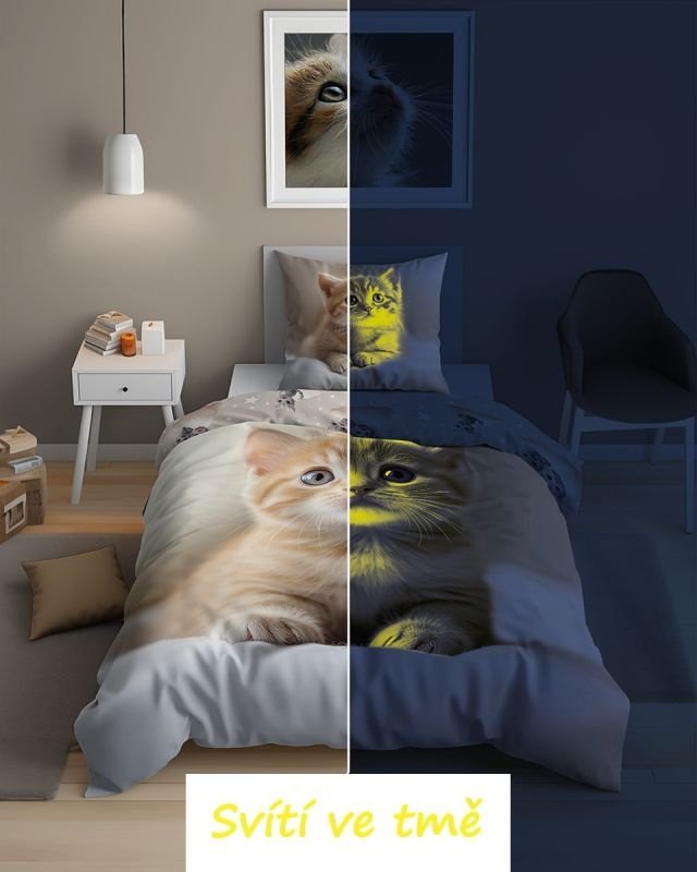 DETEXPOL Povlečení Kotě svítící Bavlna, 140/200, 70/80 cm - Povlečení fototisk