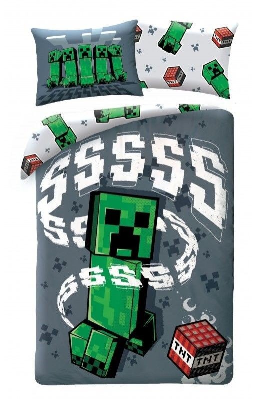 HALANTEX Povlečení Minecraft Creeper Grey Bavlna, 140/200, 70/90 cm - Povlečení licenční